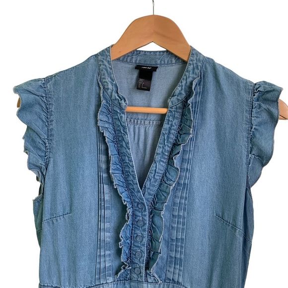 H&M Denim Dress with Ruffle Trim - Picture 2 of 7